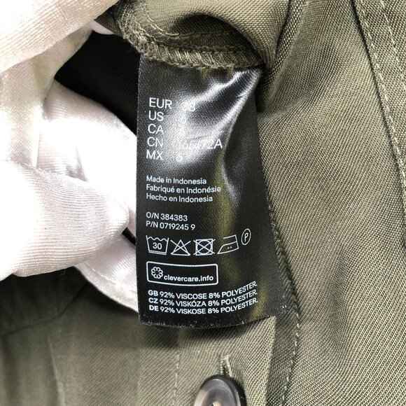 H&M Wide Leg Utility Jumpsuit Womens 6 Army Green Tie Waist Short Sleeve - Picture 11 of 11